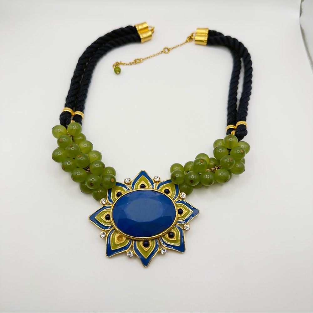 Gerard Yosca Silk Cord Necklace With Blue Stone 24”